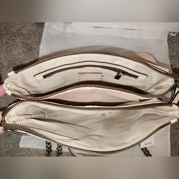 Maxon Collection Italian Napa Leather Asymmetric Flap Crossbody Bag, Cipria Pink - Picture 10 of 16